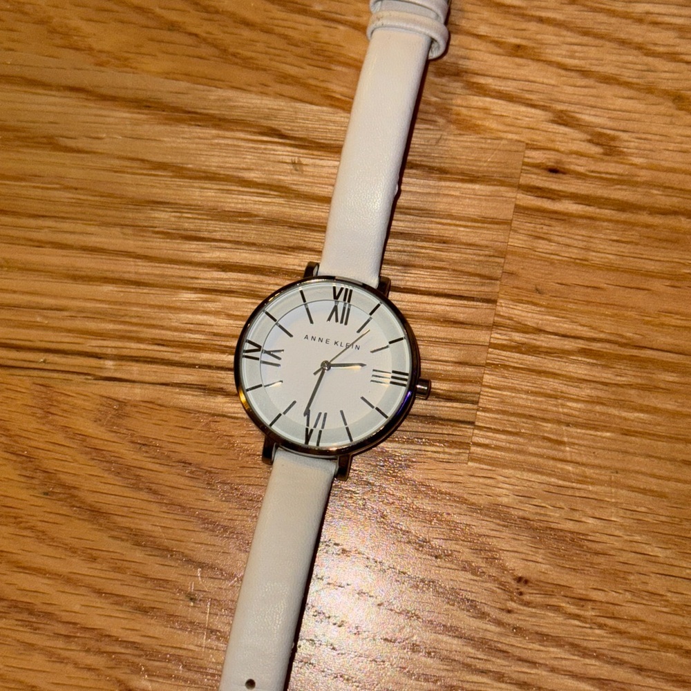 Anne Klein white Leather Strap Watch